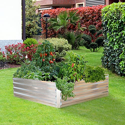 TrustBasket Heavy Duty 0.5 GSM Galvanized Raised Garden Beds Metal Elevated Planter Box Steel Large for Terrace Garden Plants- Grow Vegetables, Flowers, Herbs for Gardening Bed (40 inch)