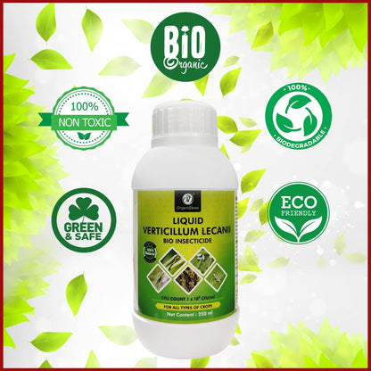 OrganicDews Liquid Verticillum lecanii (1x10^8 CFU/ml) 250 ml with Measuring Cup 25 ml - Bio Insecticide for Plants - Against Sucking Insects Like Aphids, Thrips and Whiteflies 250 ml