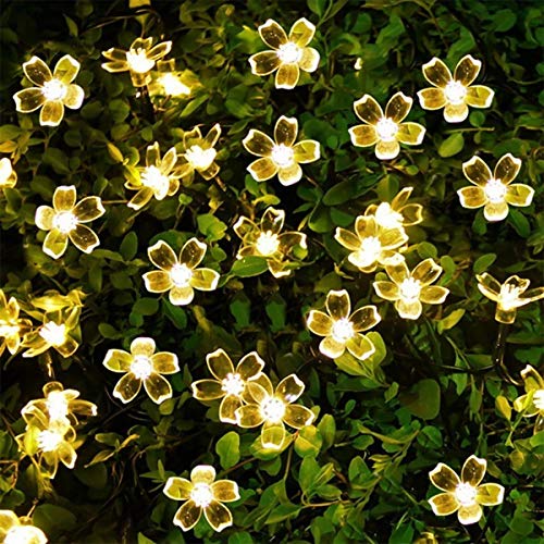 Epyz Solar Sakura Flower String Lights, 19.5ft 30 LED Blossom Flower String Light Solar Power for Decorations [ Warm Yellow Light , Pack of 1 ](Plastic)