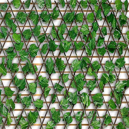 Go Hooked Artificial Expanding Wood Fence Trellis Artificial Plant Garden Green Wall Leaf Ivy Wood Fence for Home Decor Garden Decor Restaurant Decor (60 x 20 Inch, Pack of 1)