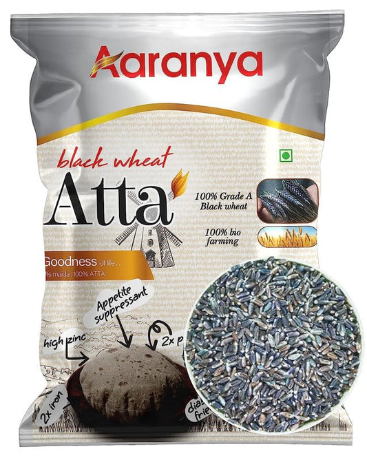 AARANYA BLACK WHEAT ATTA| 100% natural | First grade quality grain| Diabetes atta | Full fiber grain | Delecious wheat flour ARNYF-77 500gm Each Packet Pack Of 2