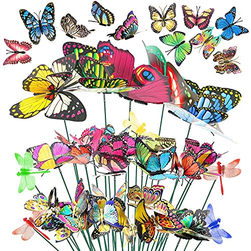 Teenitor Butterfly Stakes, 20pcs 9.84 inch Garden Butterfly Ornaments, Waterproof Butterfly Decorations for Indoor/Outdoor Yard, Patio Plant Pot, Flower Bed, Home Decoration