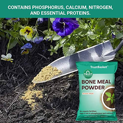 TrustBasket Organic Bone Meal for Plants Home Gardening | Steamed Bone Meal | Rich in Phosphorus and Calcium | Natural Plant Fertilizer| - 450 Grams (Set of 2)