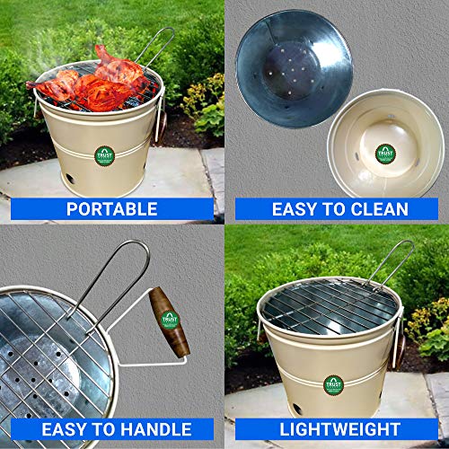 Trustbasket Round Portable Charcoal BBQ Barbeque Bucket Set for Indoor/Outdoor and Multiuse (Ivory)