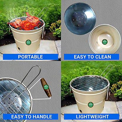 Trustbasket Round Portable Charcoal BBQ Barbeque Bucket Set for Indoor/Outdoor and Multiuse (Ivory)