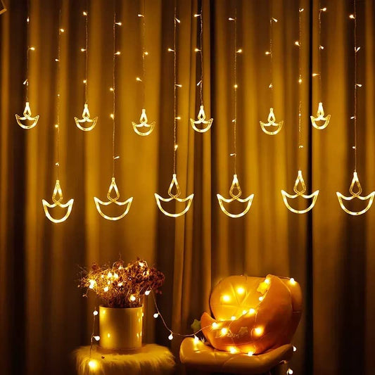 Quace 12 Diyas Window Curtain Lights with 8 Flashing Modes Decoration for Christmas, Wedding, Party, Home, Patio Lawn, Warm White (6+6 Diyas)…