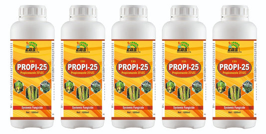 EBS Propi25 Propiconazole 25% EC used in agriculture to control diseases in crops such as wheat, paddy, groundnut, tea, soybean, and banana. (10 Litre (1000mlx10))