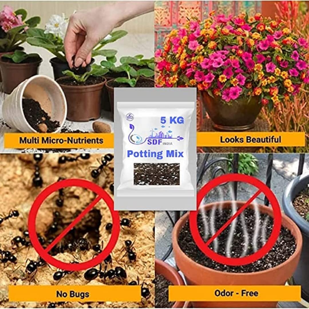 SDF INDIA Potting Mix Soil for Plants- 10 KG Soil Less All Purpose Ready to use Potting Mix Made with vermicompost/Neem Cake/Potash/River Sand/Bone Meal (10 KG)