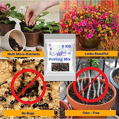 SDF INDIA Potting Mix Soil for Plants- 10 KG Soil Less All Purpose Ready to use Potting Mix Made with vermicompost/Neem Cake/Potash/River Sand/Bone Meal (10 KG)