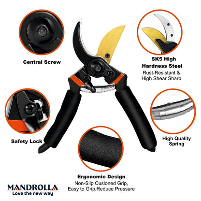 MANDROLLA 8 Inch Heavy Duty Plant Cutter For Home Garden Scissors, Plant Branch Cutter For Tree, Pruner Cutter Heavy Duty, Garden Tools For Home Gardening Scissors, Prunning Branch Cutter For Garden