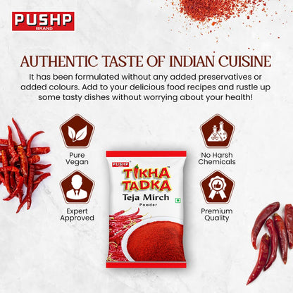 Pushp Brand Fine Red Chili Powder Tikha Tadka (100g) (Pack of 10)