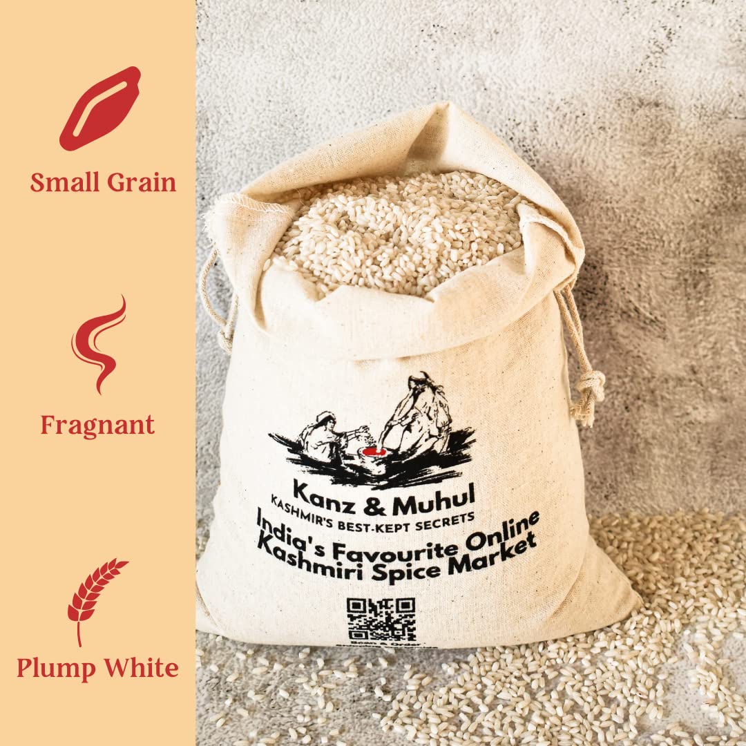 KANZ & MUHUL Natural Premium (2 Kg) Pure Mushk Budij Kashmiri Aromatic Rice Naturally Aged, Rich Aroma, Natural Scented Perfect Fit For Everyday | Highly Nutritious, Delicious Natural Fragrance Mushk Budij Kashmiri Aromatic Rice Basmati Rice 2 Kg