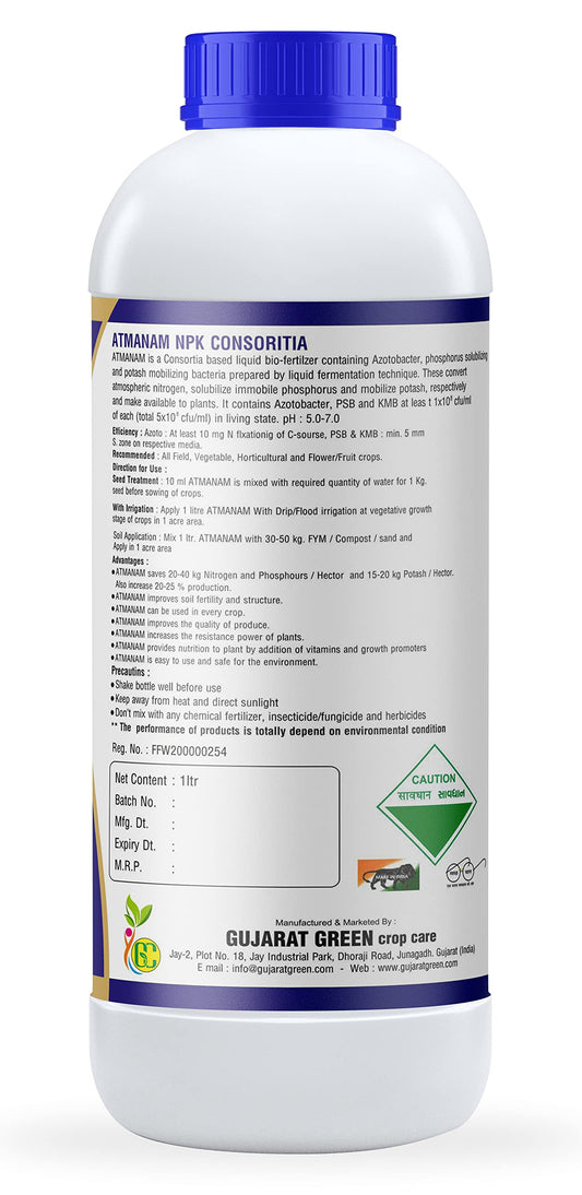 Atmanam BIO Fertilizer CONSORTIA (Nitrogen, Phosphate, Potash) NPK Plant Growth Promoter, Nutrition Enhancer Supplement, Bio Stimulant, Immunity Builder for Plants & Crops (10)