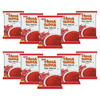Pushp Brand Fine Red Chili Powder Tikha Tadka (100g) (Pack of 10)