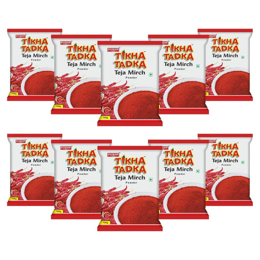 Pushp Brand Fine Red Chili Powder Tikha Tadka (100g) (Pack of 10)